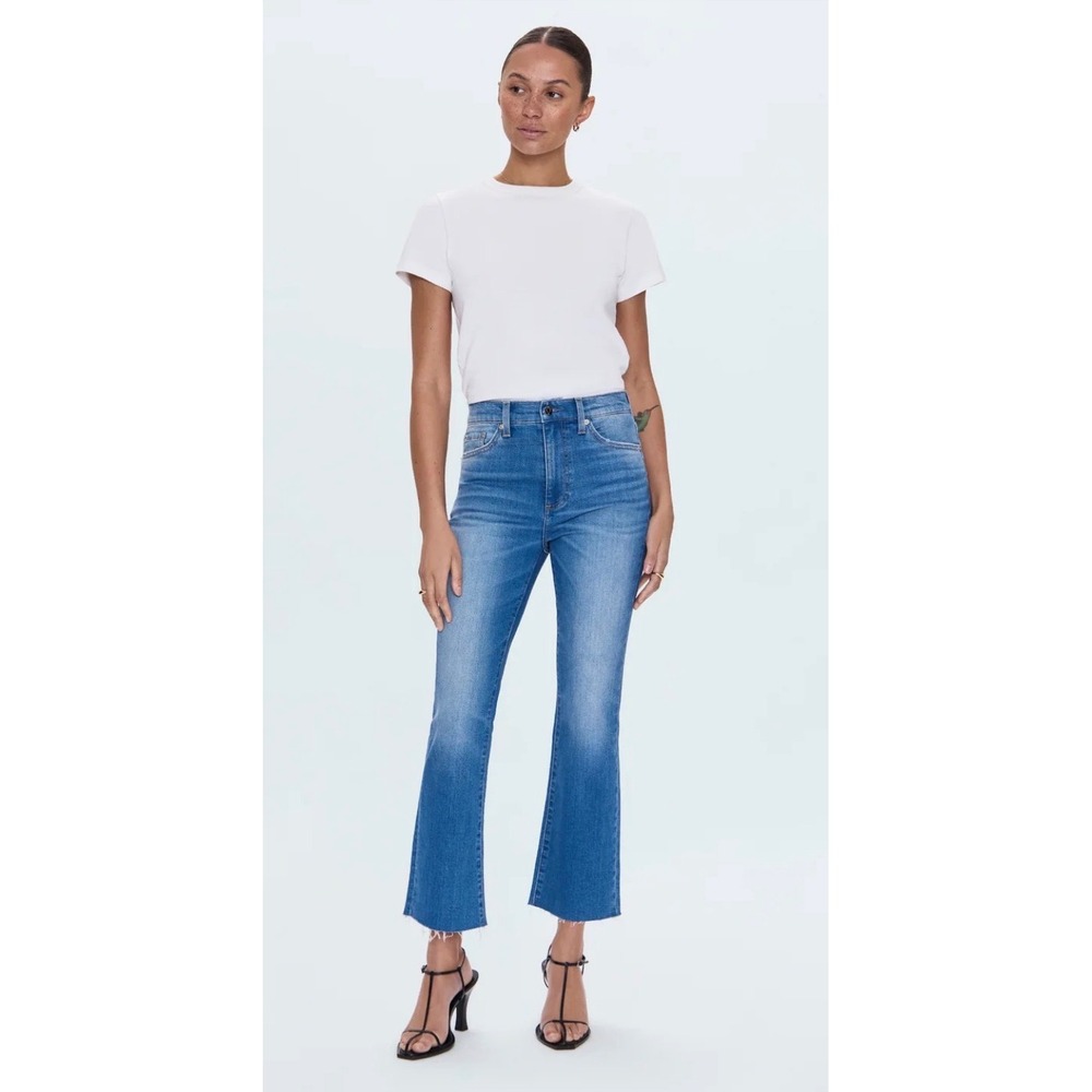 Pistola Crop Flare Jeans Womens 26 Blue Distressed Raw Hem High Rise P00016088SJ